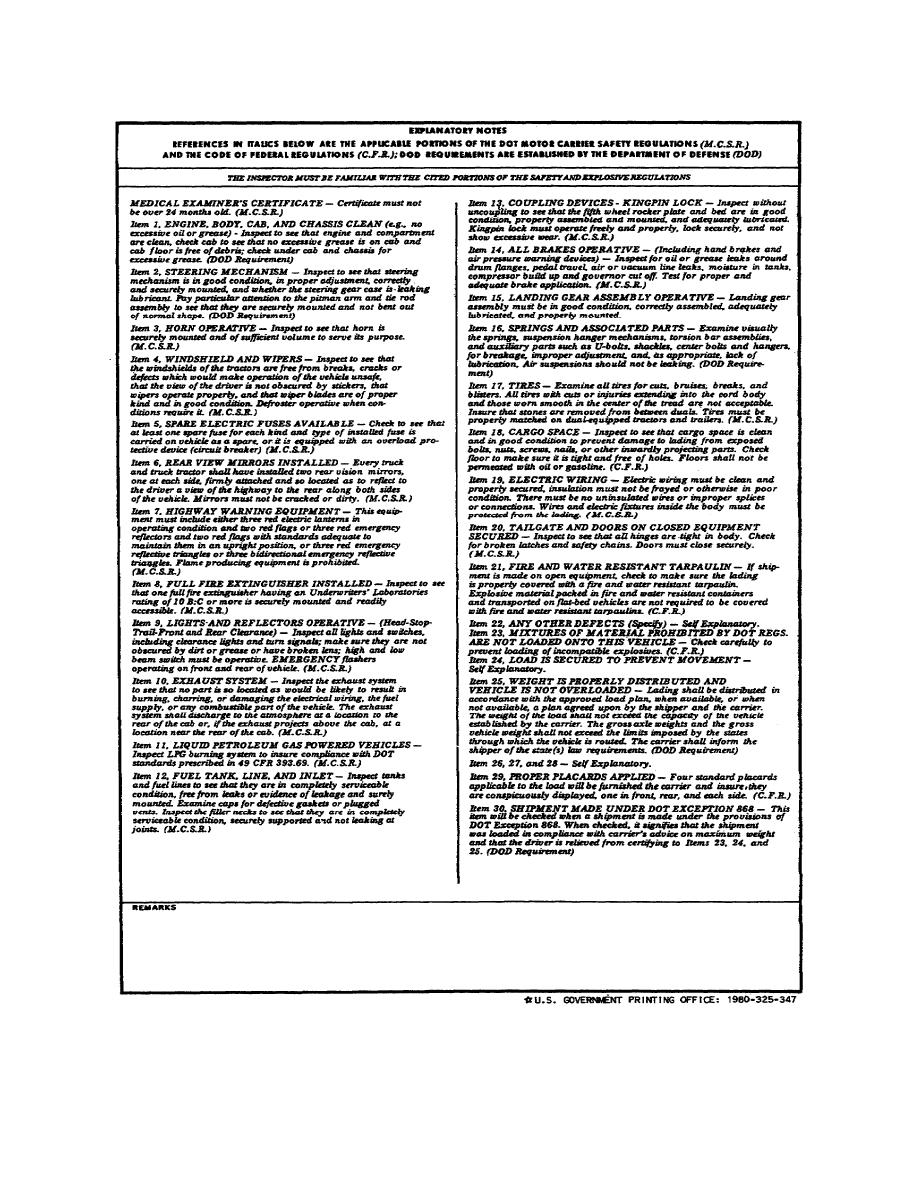Figure 1 1 DD Form 626 Motor Vehicle Inspection Continued Back Side Figure 1 1 DD Form 626 Motor Vehicle Inspection Continued Back Side