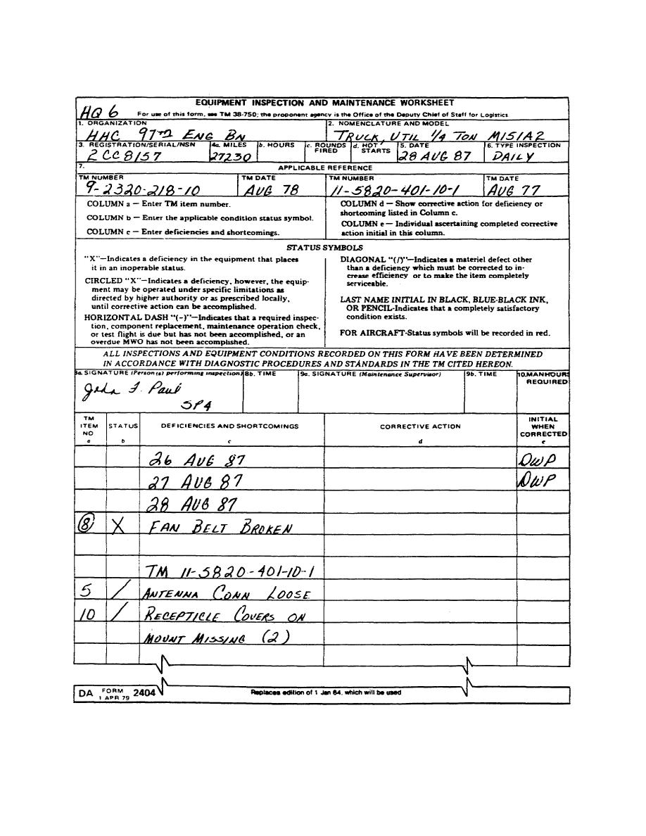 Equipment Inspection and Maintenance Worksheet